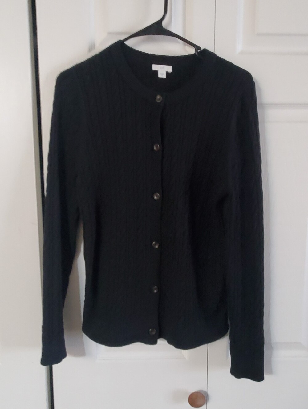 J JILL MED  BLACK LONG SLEEVE CARDIGAN BUTTON UP. Knit Stretch